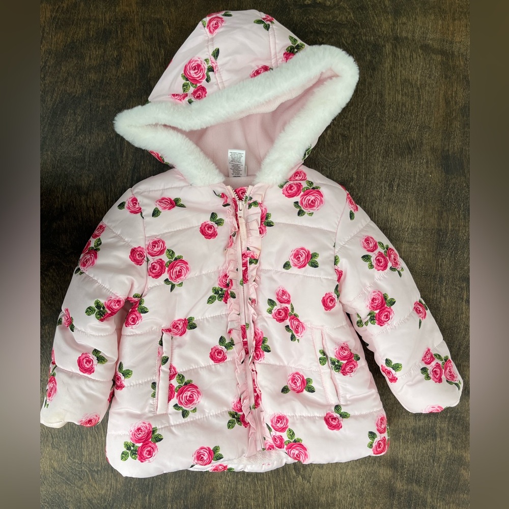 Pink Floral Puffer Jacket - 18 months